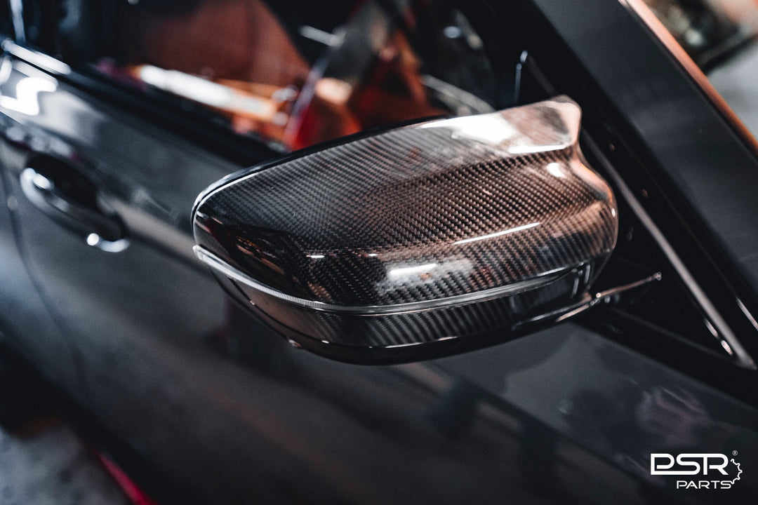 BMW (2018+, G20, G21, G22, G23, G26, G30, G31, G32, G15, G16 - G-Series) DRY Pre-Preg High-Wing M-Style Carbon Fibre Wing Mirror Caps Covers