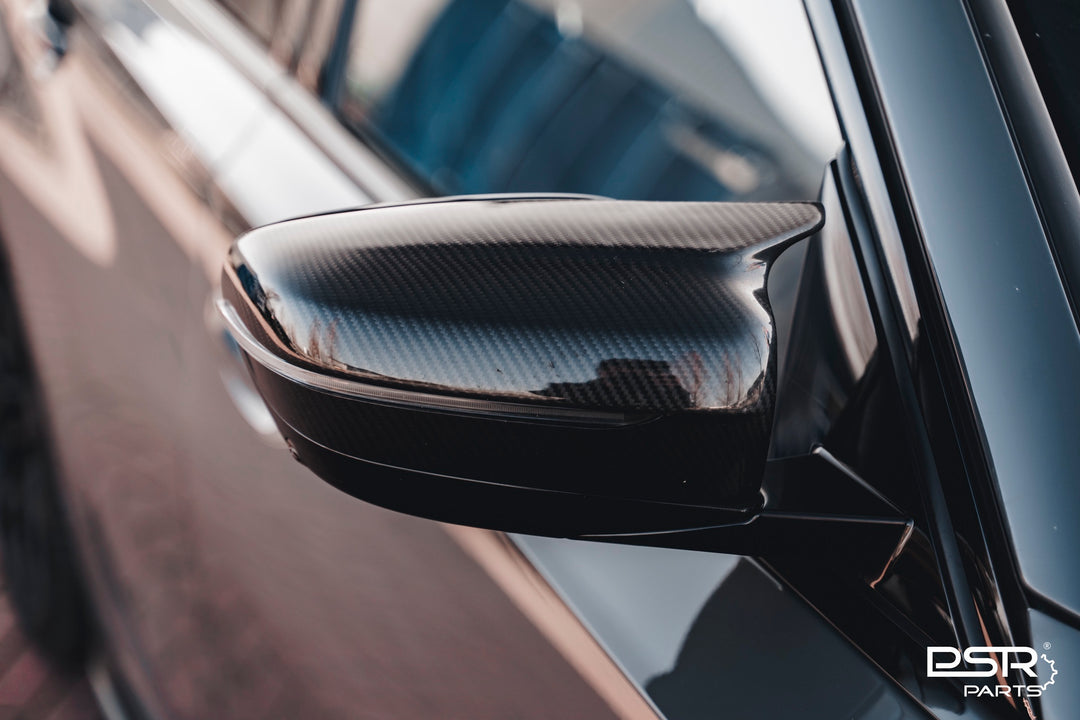 BMW (2018+, G20, G21, G22, G23, G26, G30, G31, G32, G15, G16 - G-Series) DRY Pre-Preg High-Wing M-Style Carbon Fibre Wing Mirror Caps Covers