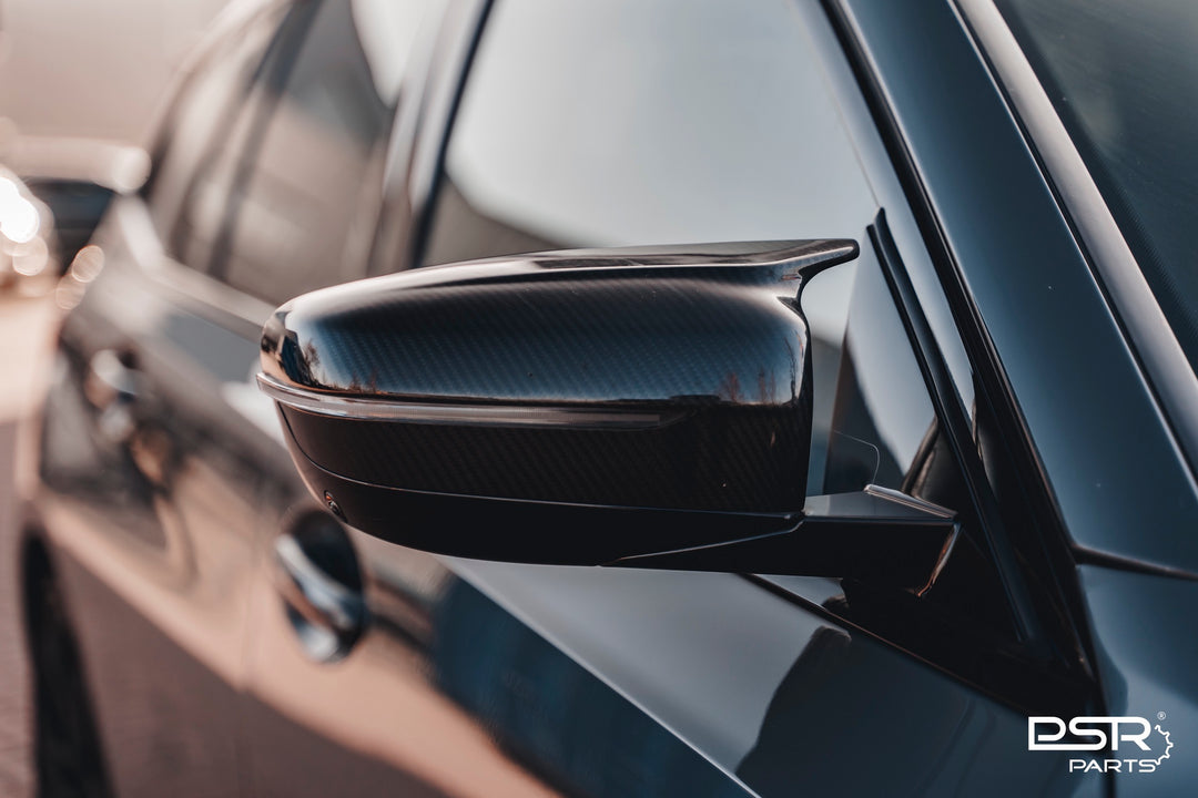 BMW (2018+, G20, G21, G22, G23, G26, G30, G31, G32, G15, G16 - G-Series) DRY Pre-Preg High-Wing M-Style Carbon Fibre Wing Mirror Caps Covers