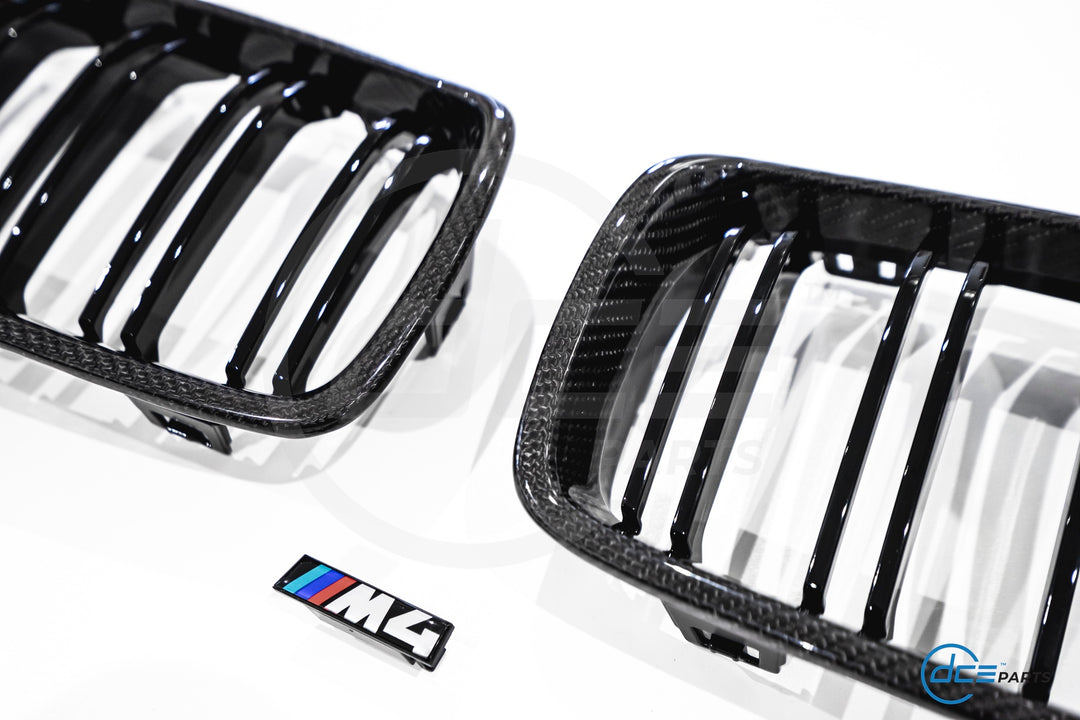 BMW 4 Series, M3 & M4 (2014-2020, F32 F33 F80 F82 F83) Carbon Fibre Double Slat Kidney Grilles for