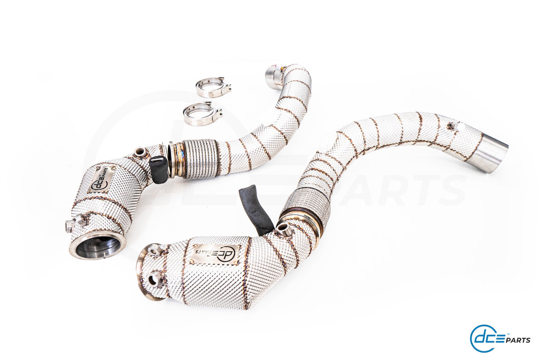 DCE Parts -  BMW S63B44 - BMW F90 M5 F91 F92 F93 M8 X5M F96 X6M F96 (Clamp Type) - Catless / High Flow Cat Downpipe