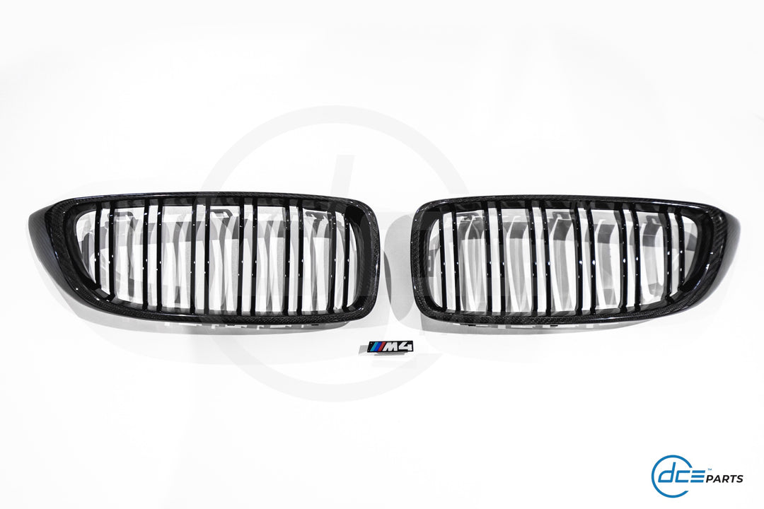 BMW 4 Series, M3 & M4 (2014-2020, F32 F33 F80 F82 F83) Carbon Fibre Double Slat Kidney Grilles for