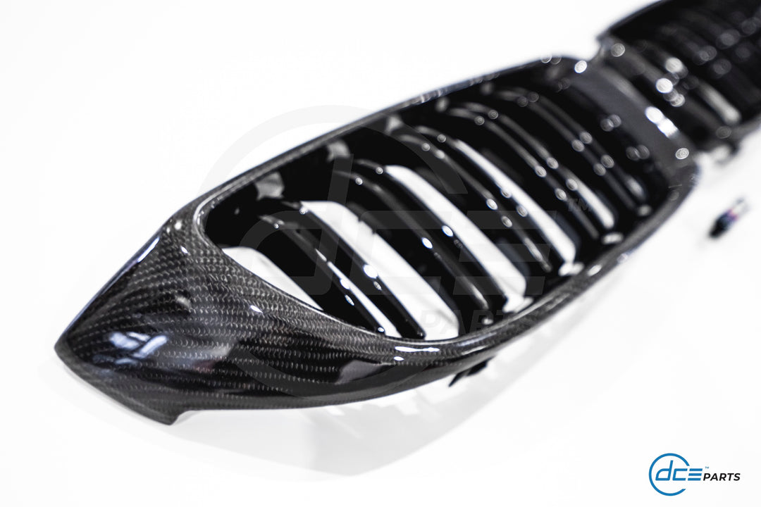 BMW 4 Series, M3 & M4 (2014-2020, F32 F33 F80 F82 F83) Carbon Fibre Double Slat Kidney Grilles for