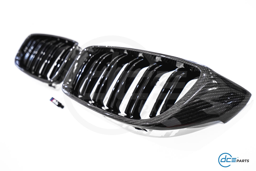 BMW 4 Series, M3 & M4 (2014-2020, F32 F33 F80 F82 F83) Carbon Fibre Double Slat Kidney Grilles for