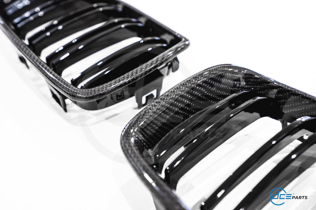 BMW 4 Series, M3 & M4 (2014-2020, F32 F33 F80 F82 F83) Carbon Fibre Double Slat Kidney Grilles for