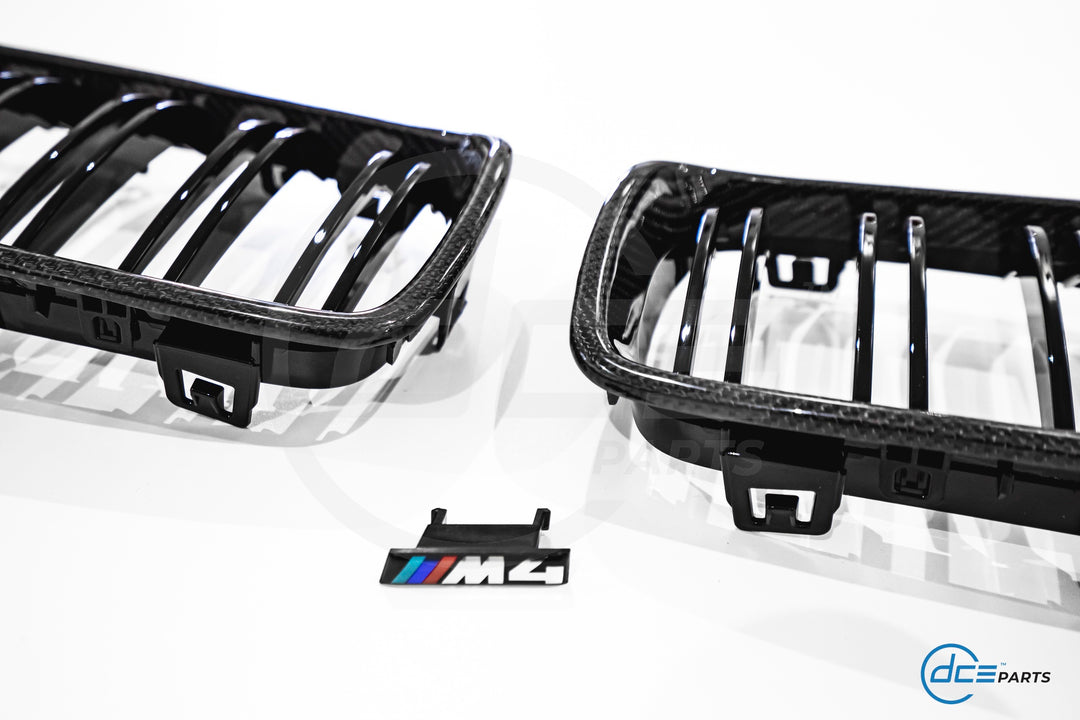 BMW 4 Series, M3 & M4 (2014-2020, F32 F33 F80 F82 F83) Carbon Fibre Double Slat Kidney Grilles for