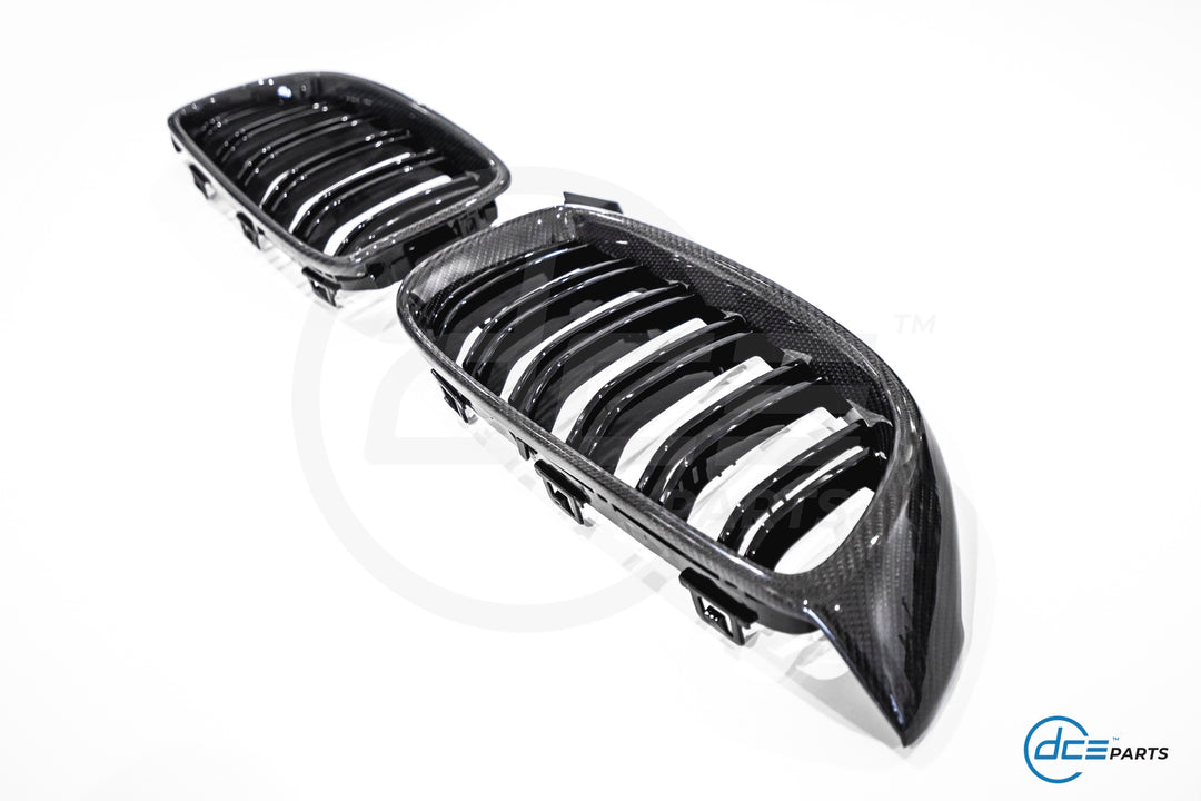 BMW 4 Series, M3 & M4 (2014-2020, F32 F33 F80 F82 F83) Carbon Fibre Double Slat Kidney Grilles for