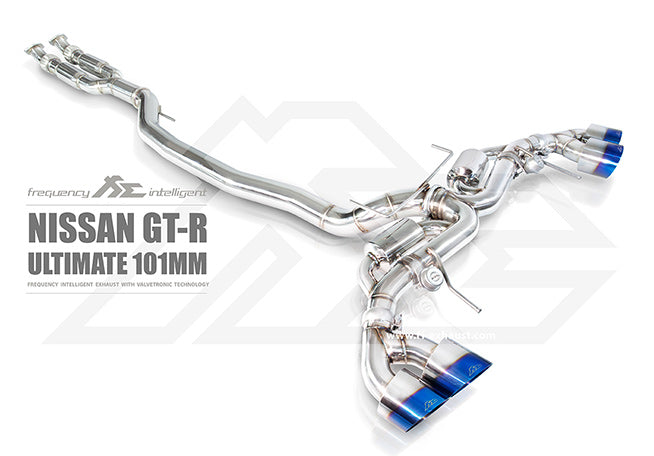 Fi-Exhaust - NISSAN GT-R R35 3.8L - Front Y-Pipe + Mid Pipe + Valvetronic Muffler + Standard remote control system module Stainless Steel  - NI-R35101-CBV