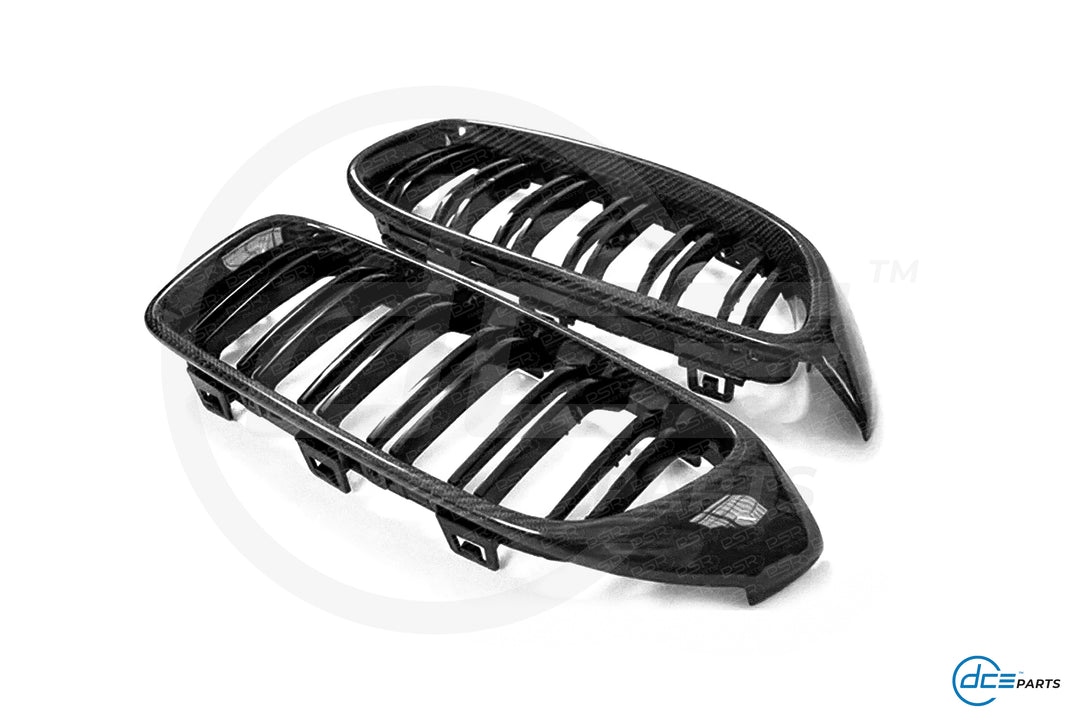 BMW 4 Series, M3 & M4 (2014-2020, F32 F33 F80 F82 F83) Carbon Fibre Double Slat Kidney Grilles for