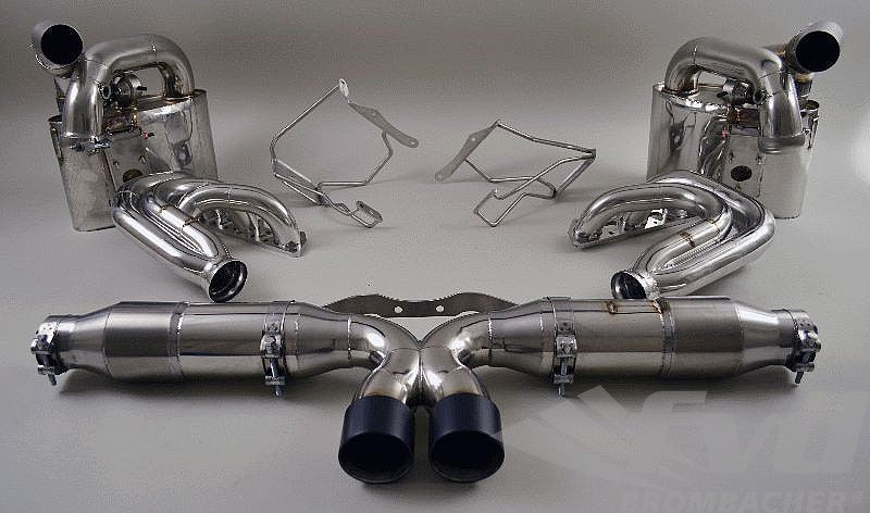 FVD Brombacher - Porsche Exhaust System 997.1 GT3/GT3RS with Valves, cat-bypass, 2 x 90mm (stock size) black tips - BES 997 100 66SK