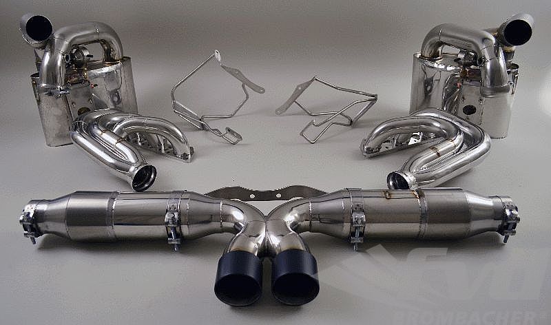 FVD Brombacher - Porsche Exhaust System 997 GT3 3.8L with Valves, 200 Cell Sport Cats, 2 x 80mm (stock size) Black Tips - BES 997 202 61SKB