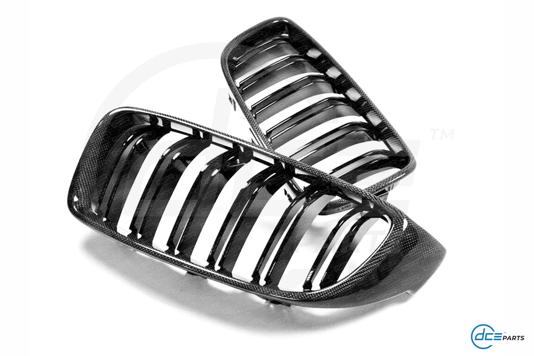 BMW 4 Series, M3 & M4 (2014-2020, F32 F33 F80 F82 F83) Carbon Fibre Double Slat Kidney Grilles for