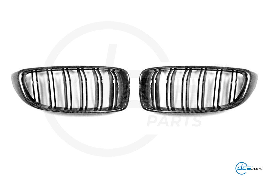 BMW 4 Series, M3 & M4 (2014-2020, F32 F33 F80 F82 F83) Carbon Fibre Double Slat Kidney Grilles for