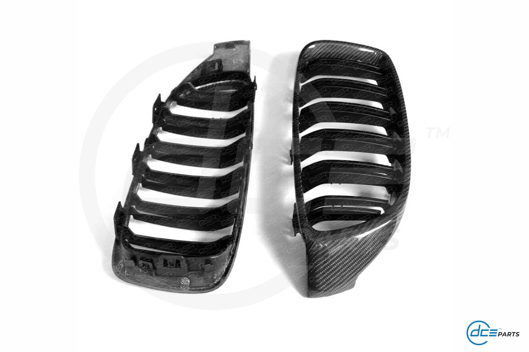 BMW 4 Series, M3 & M4 (2014-2020, F32 F33 F80 F82 F83) Carbon Fibre Double Slat Kidney Grilles for